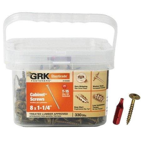 Grk Fasteners Wood Screw, #8, 1-1/4 in, Plain Steel 100069